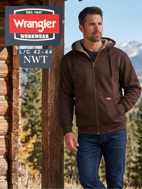 Wrangler Other - NWT WRANGLER Men's L Heavyweight Sherpa Lined Fleece Jacket Java Brown WW65206